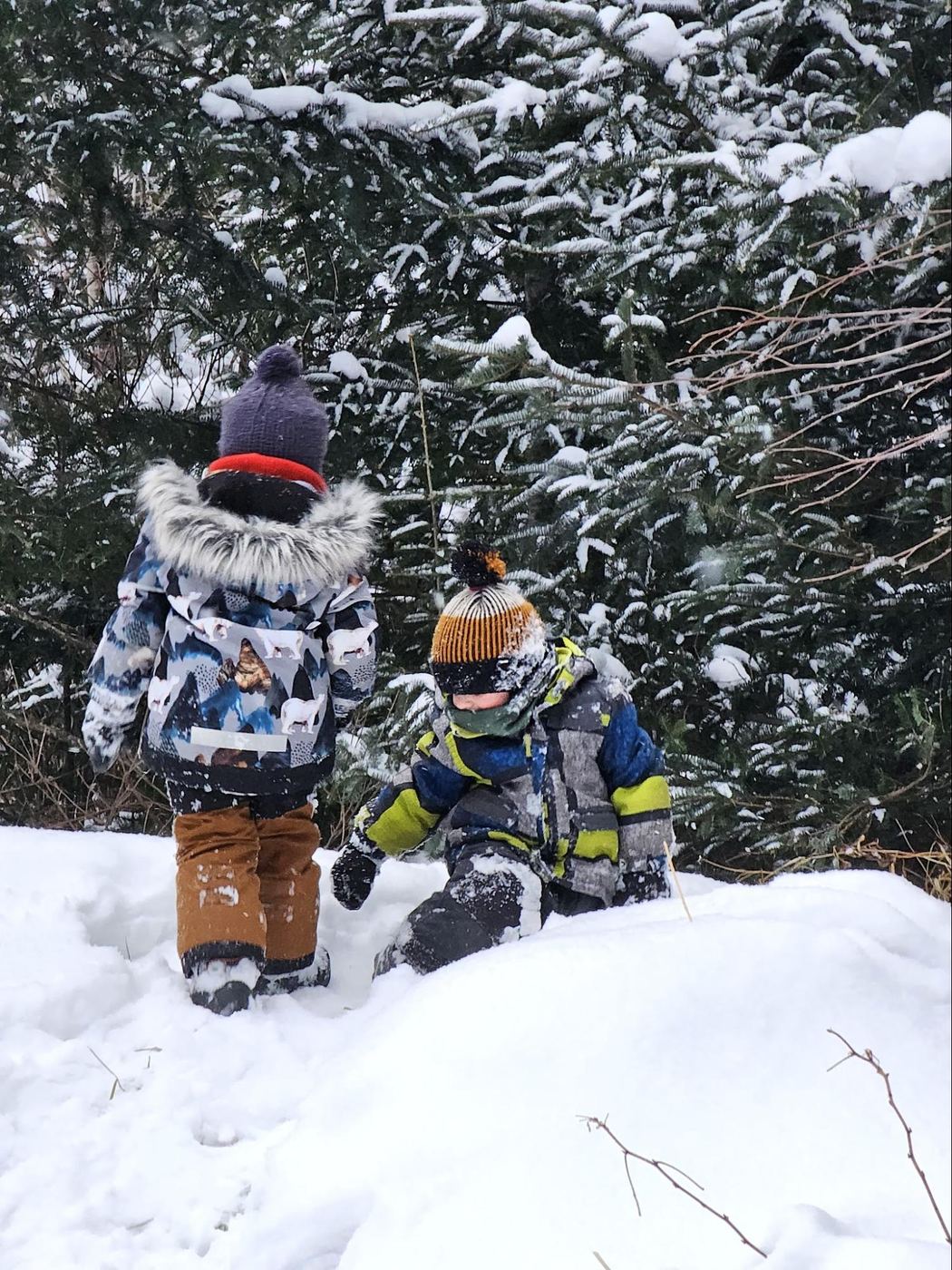 Melissa and her family in the snow on their Quebec land